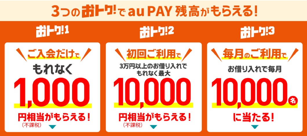3つのおトク!でau PAY残高がもらえる